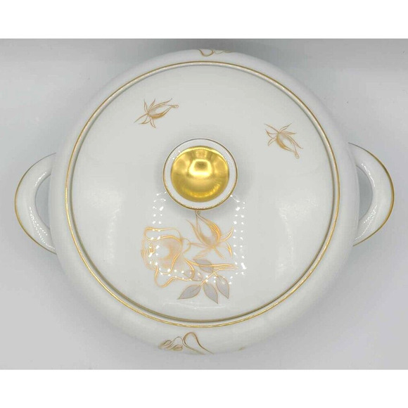 Vintage KPM Krister Germany Covered Serving Bowl. Gold Rose Design - Picture 6 of 14